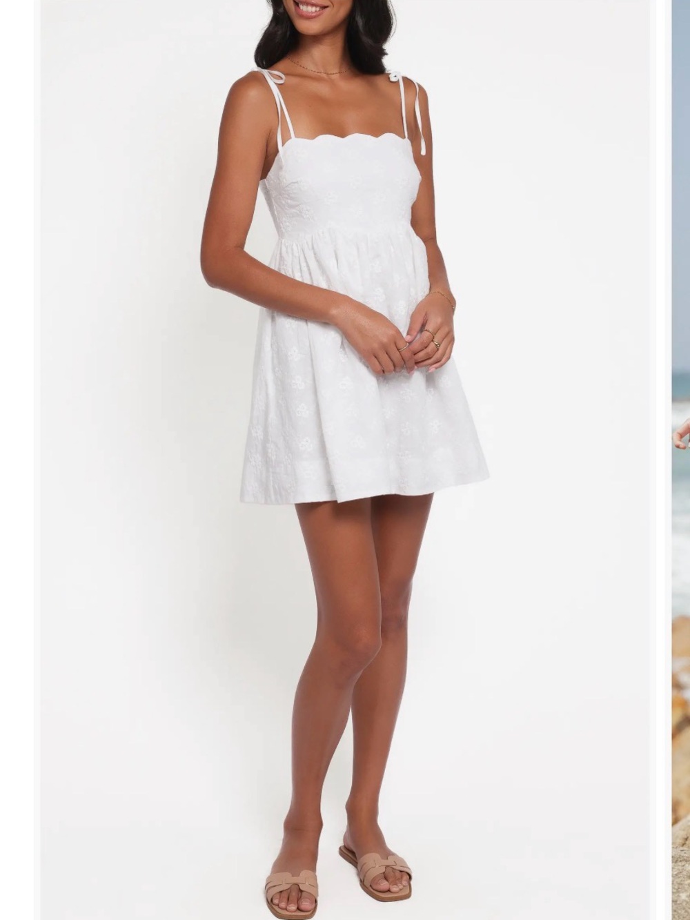 Petal & Pup White Scallop Tie-Shoulder Mini Dress